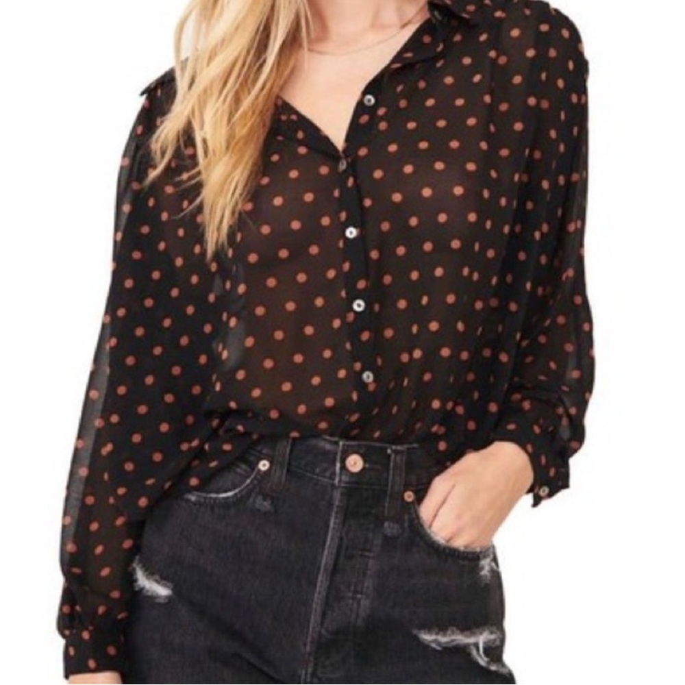 Free people CIARA Polka Dot Sheer Black Blouse